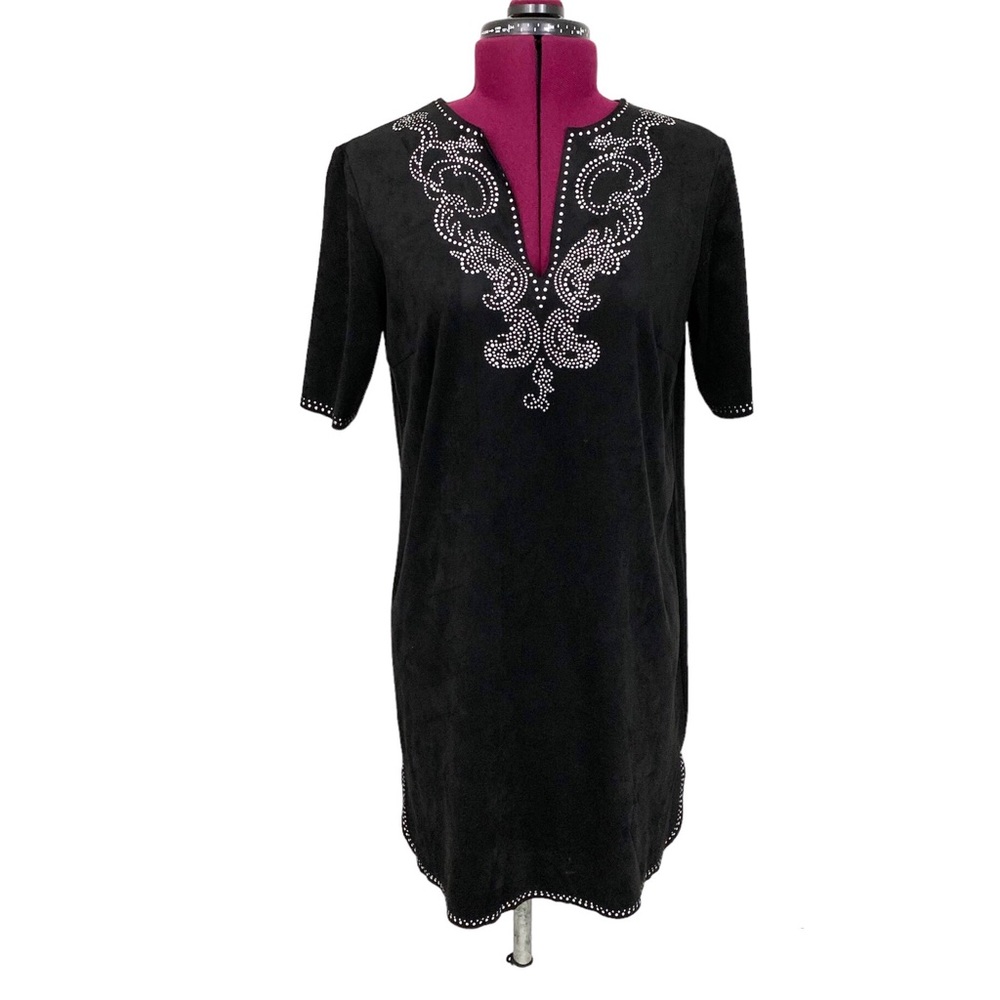 Zara Dress Black Ultra Suede Silver Studs S